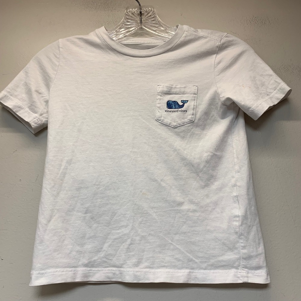 Vineyard Vines T-Shirt Kids 6 White Good Tropical Floral Whale Pocket Tee